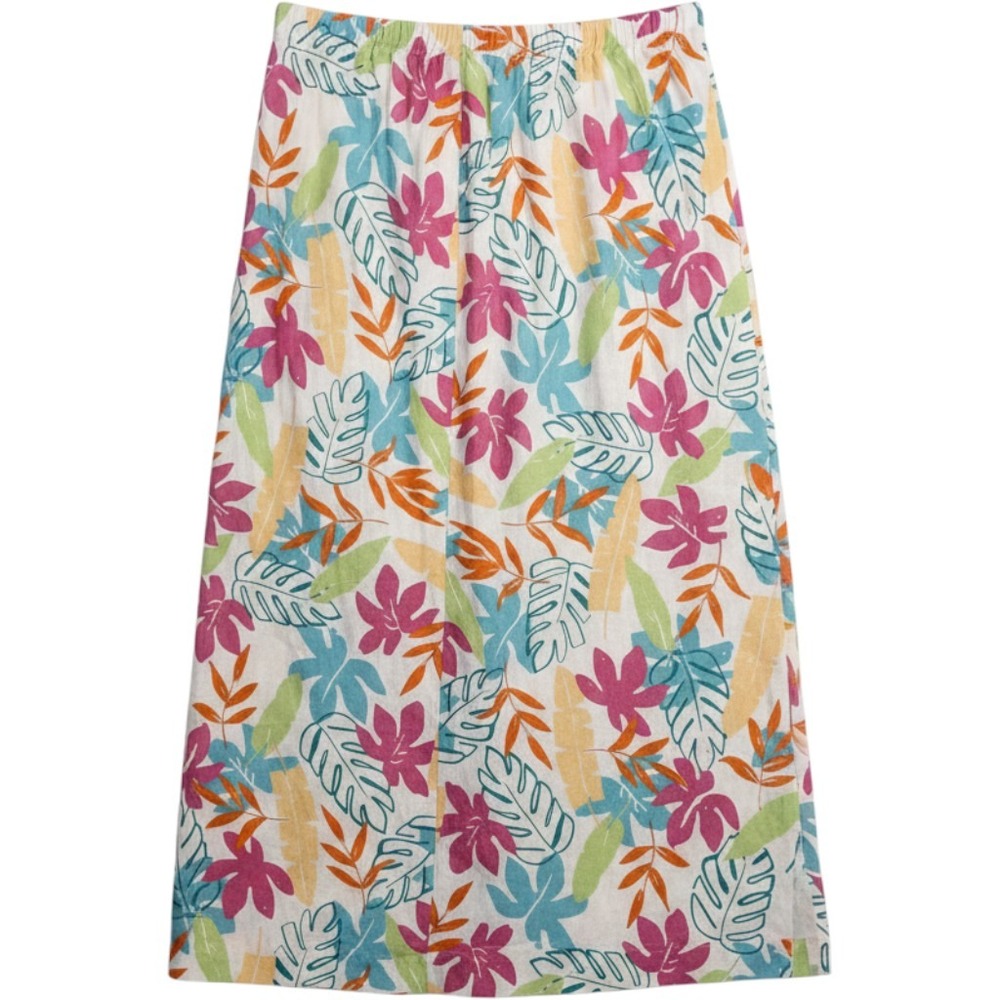 Hot Cotton Womens Floral Linen Maxi Skirt Size M Tropical Boho Resort Casual